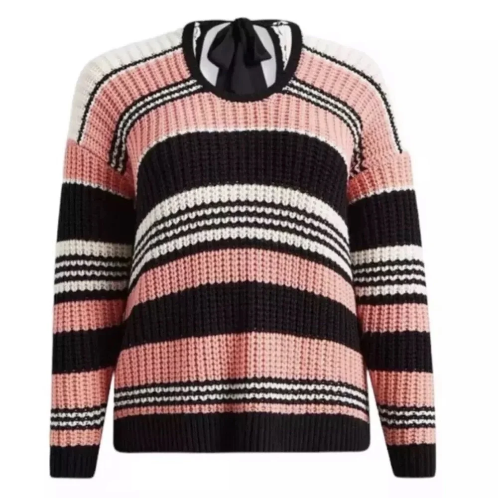 Torrid Pink Multi Stripe Cable Pullover‎ Tie Back Sweater Size 1X